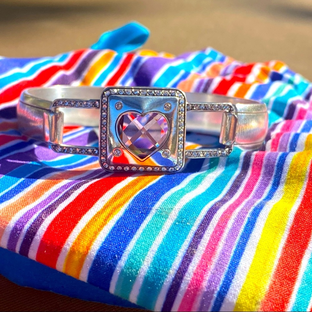 Brighton - Open Hearted Pink/Lavender Heart Crystal Bangle Hook Bracelet